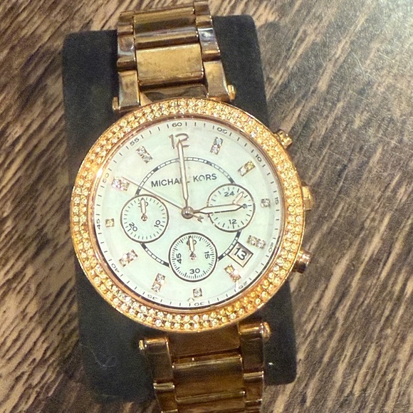 Michael Kors Gold Chronograph Watch with Crystal Embellishments - Picture 1 of 10